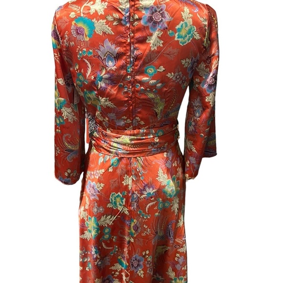 Y Apparel Kimono Style Floral Knee Length Dress Deep Pink Coral Flare Sleeve M - Picture 7 of 12